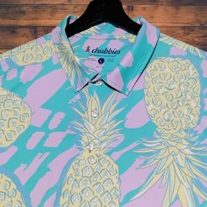 Chubbies Men's The Weekend Has Arrived Polo Shirt‎ Size Large Pineapple Tropical